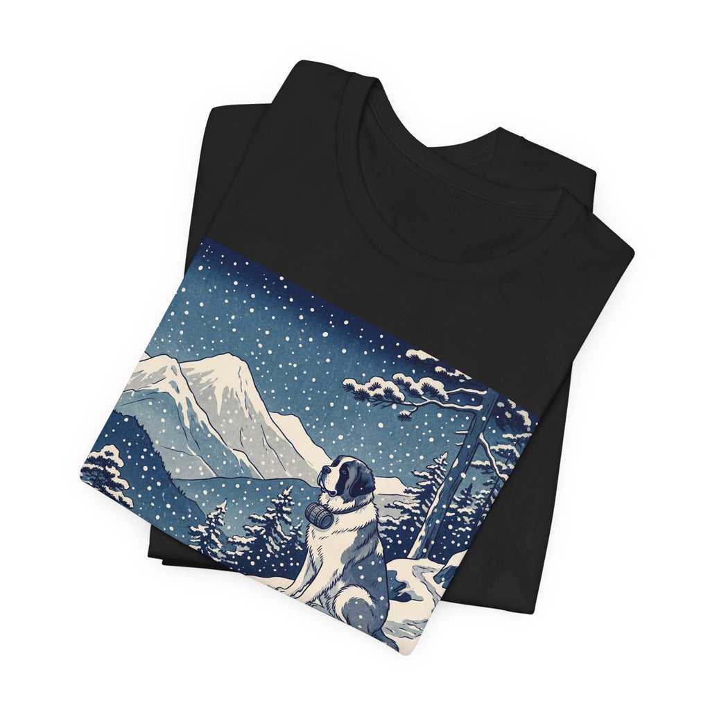 Hiroshige Style Saint Bernard T-Shirt — Snowy Mountain Trail Art Print
