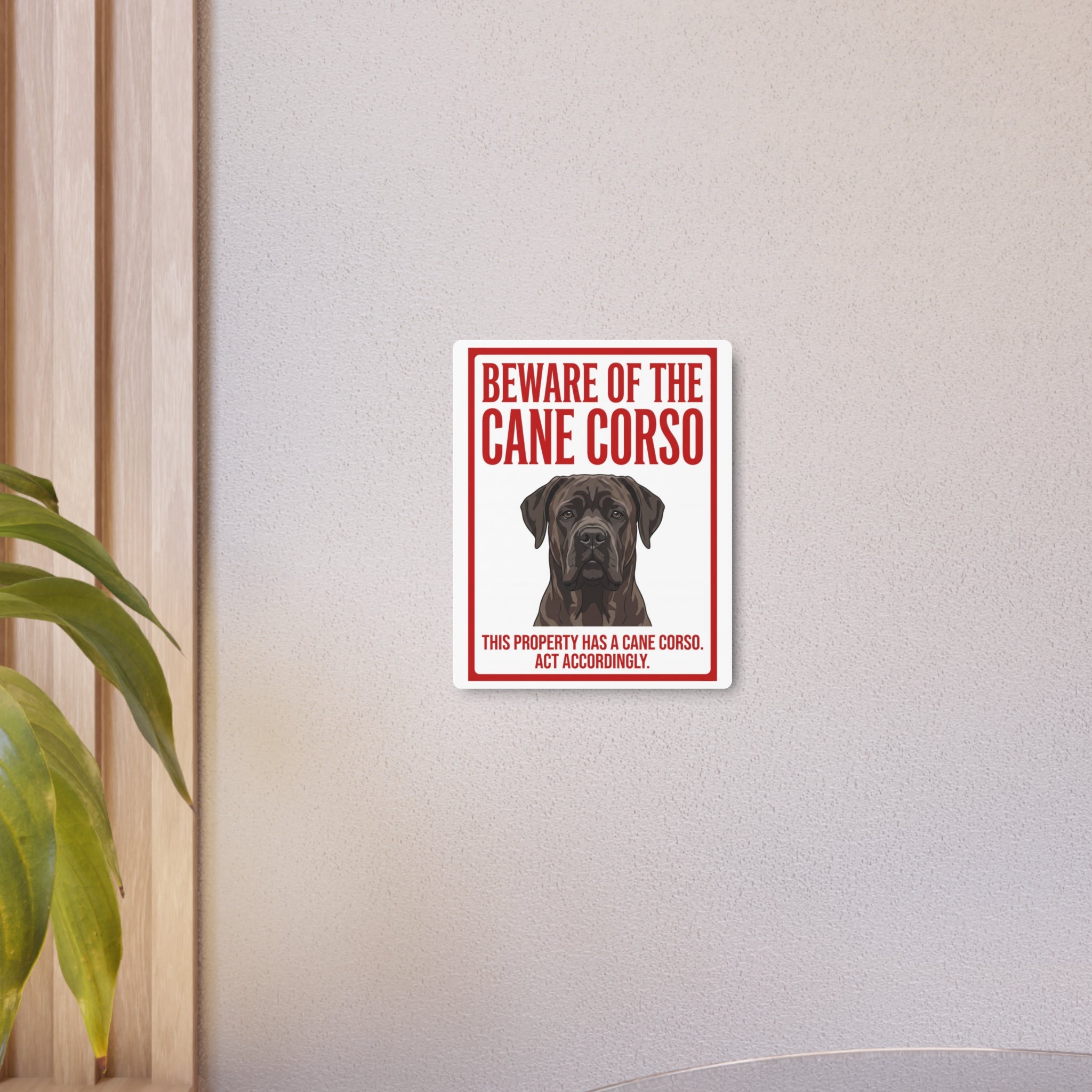 Beware of Cane Corso Metal Sign – Red Border Portrait Aluminum Wall Sign – alternate view