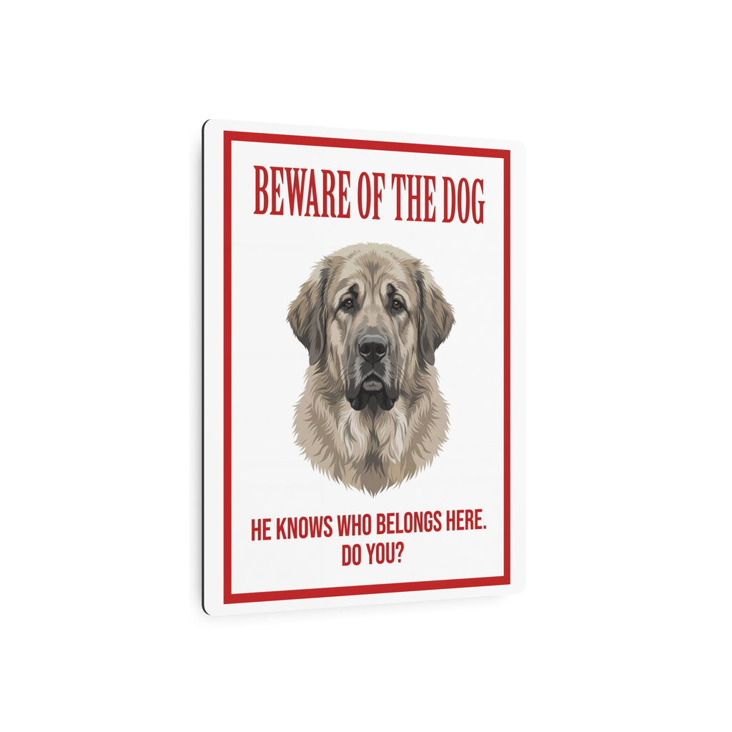 Beware of Spanish Mastiff Metal Sign – Cream Portrait Aluminum Wall Sign – lifestyle view