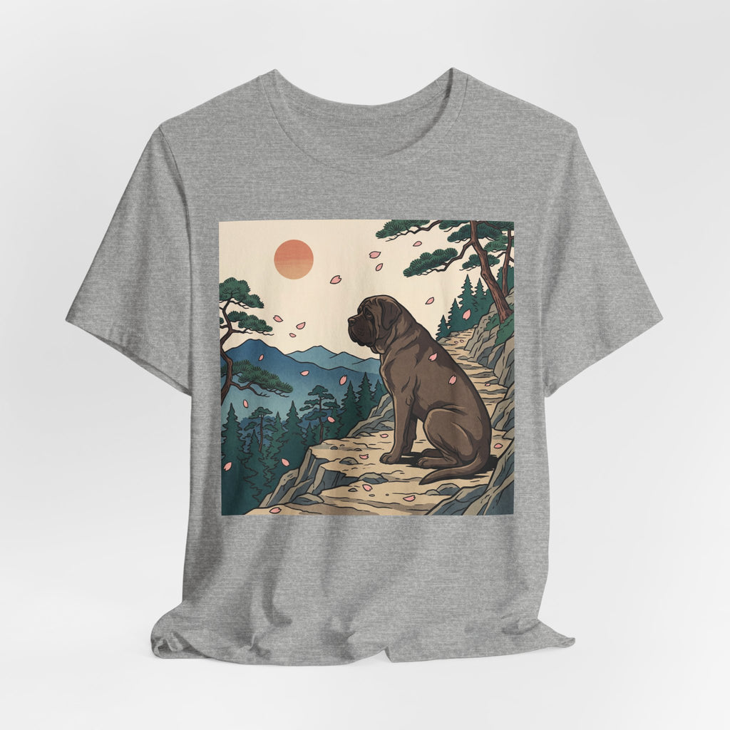 Hiroshige Style Mastiff T-Shirt — Cherry Blossom Mountain Art Print