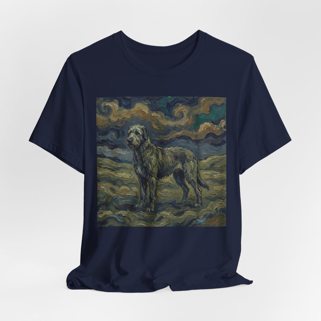 Van Gogh Style Irish Wolfhound T-Shirt — Swirling Storm Sky Art Print