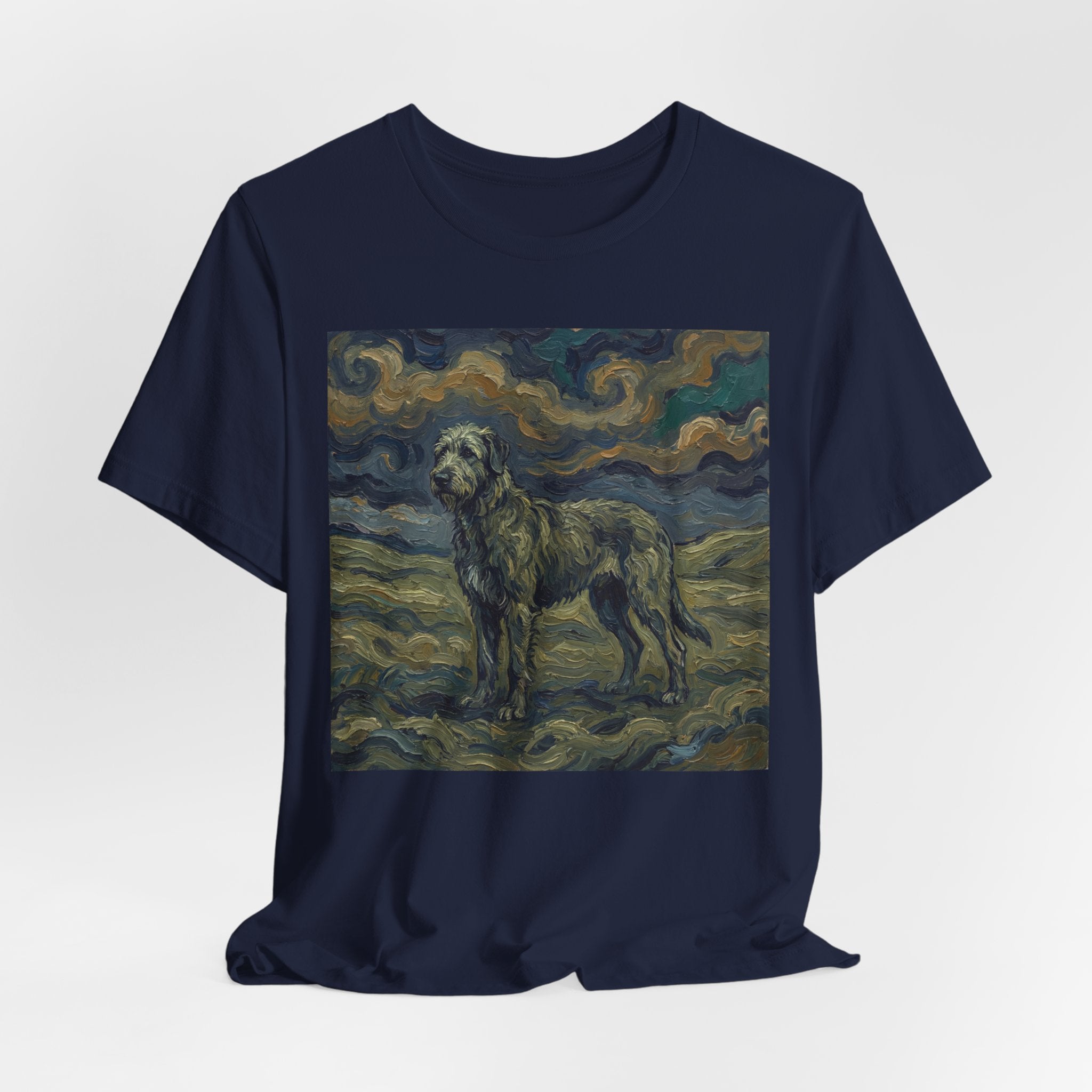 Van Gogh Style Irish Wolfhound T-Shirt — Swirling Storm Sky Art Print