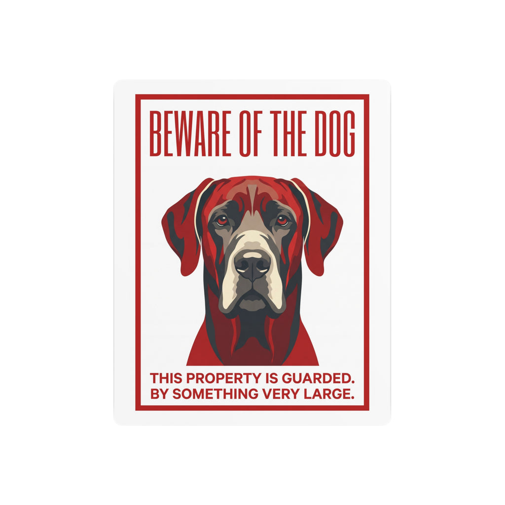 Beware of Great Dane Metal Sign – Red Portrait Aluminum Wall Sign – side view