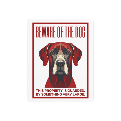 Beware of Great Dane Metal Sign – Red Portrait Aluminum Wall Sign – side view