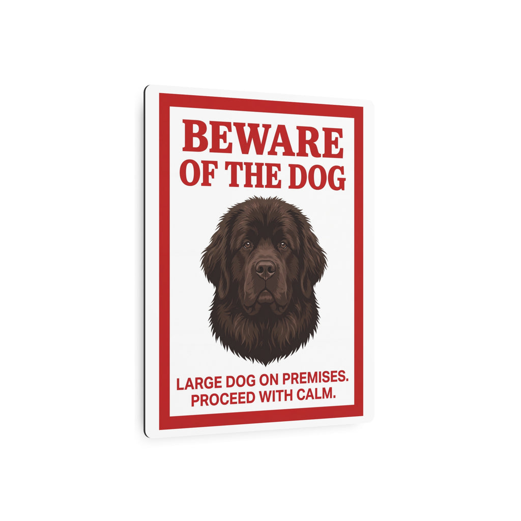 Beware of Newfoundland Metal Sign – Brown Portrait Aluminum Wall Sign – lifestyle view