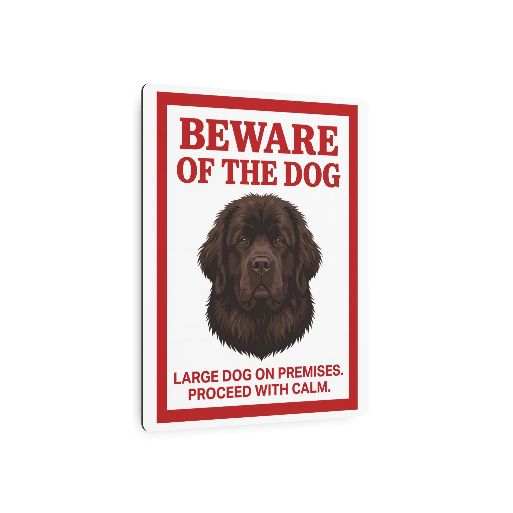 Beware of Newfoundland Metal Sign – Brown Portrait Aluminum Wall Sign – lifestyle view