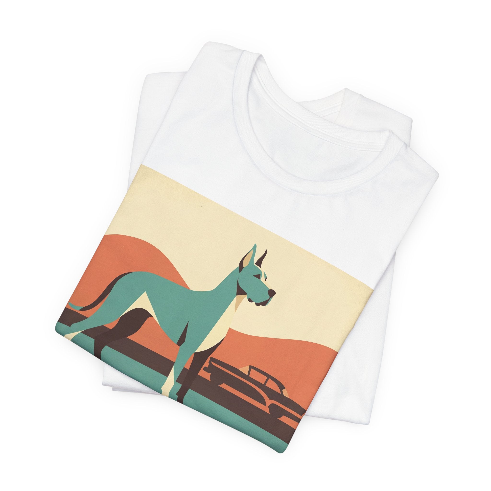 Great Dane Vintage Retro Art T-Shirt | Teal & Coral Mid-Century