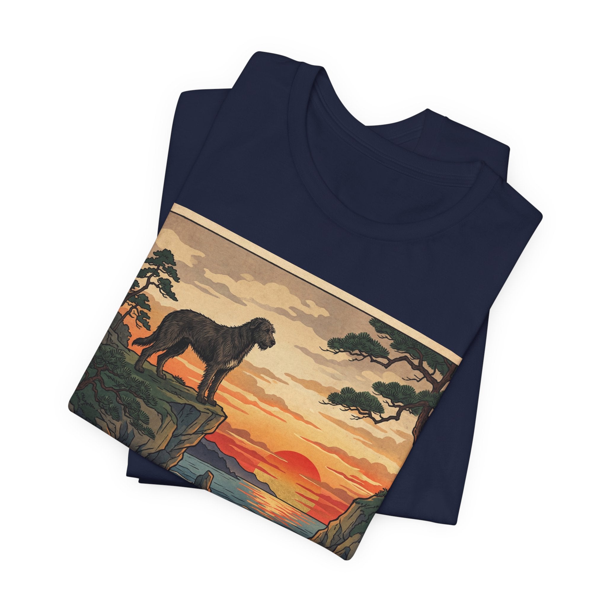 Ukiyo-e Irish Wolfhound T-Shirt — Coastal Sunset Cliffs Art Print