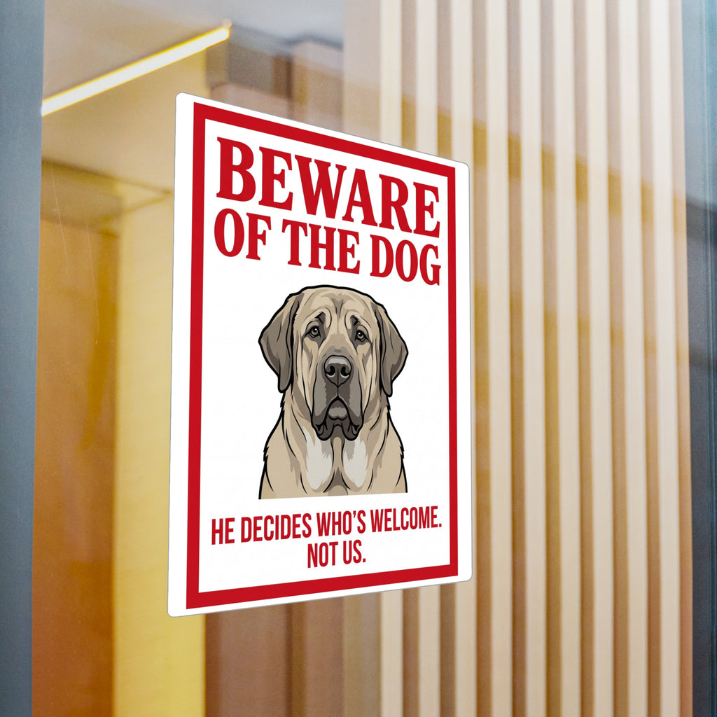 Beware of Mastiff Sign – Red Border Portrait Outdoor Vinyl Decal – detail view