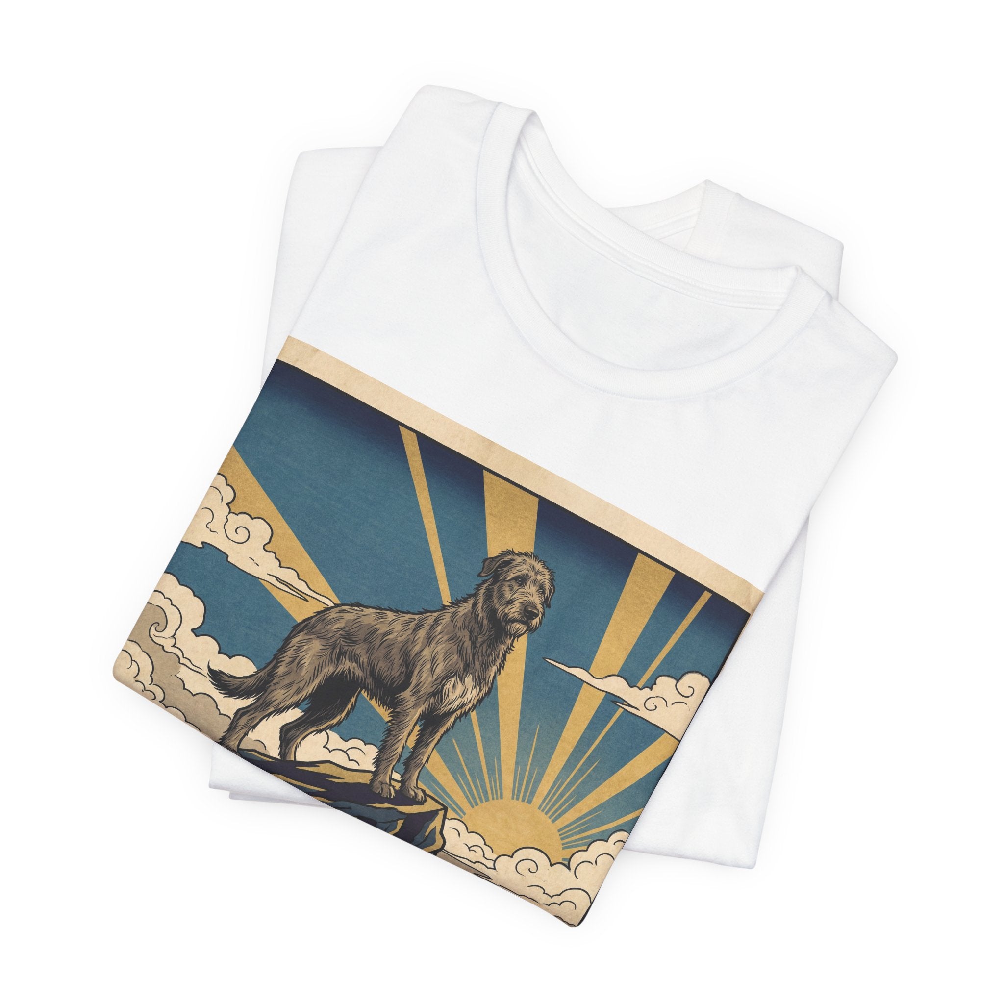 Woodblock Print Irish Wolfhound T-Shirt — Golden Sunburst Summit Art Print