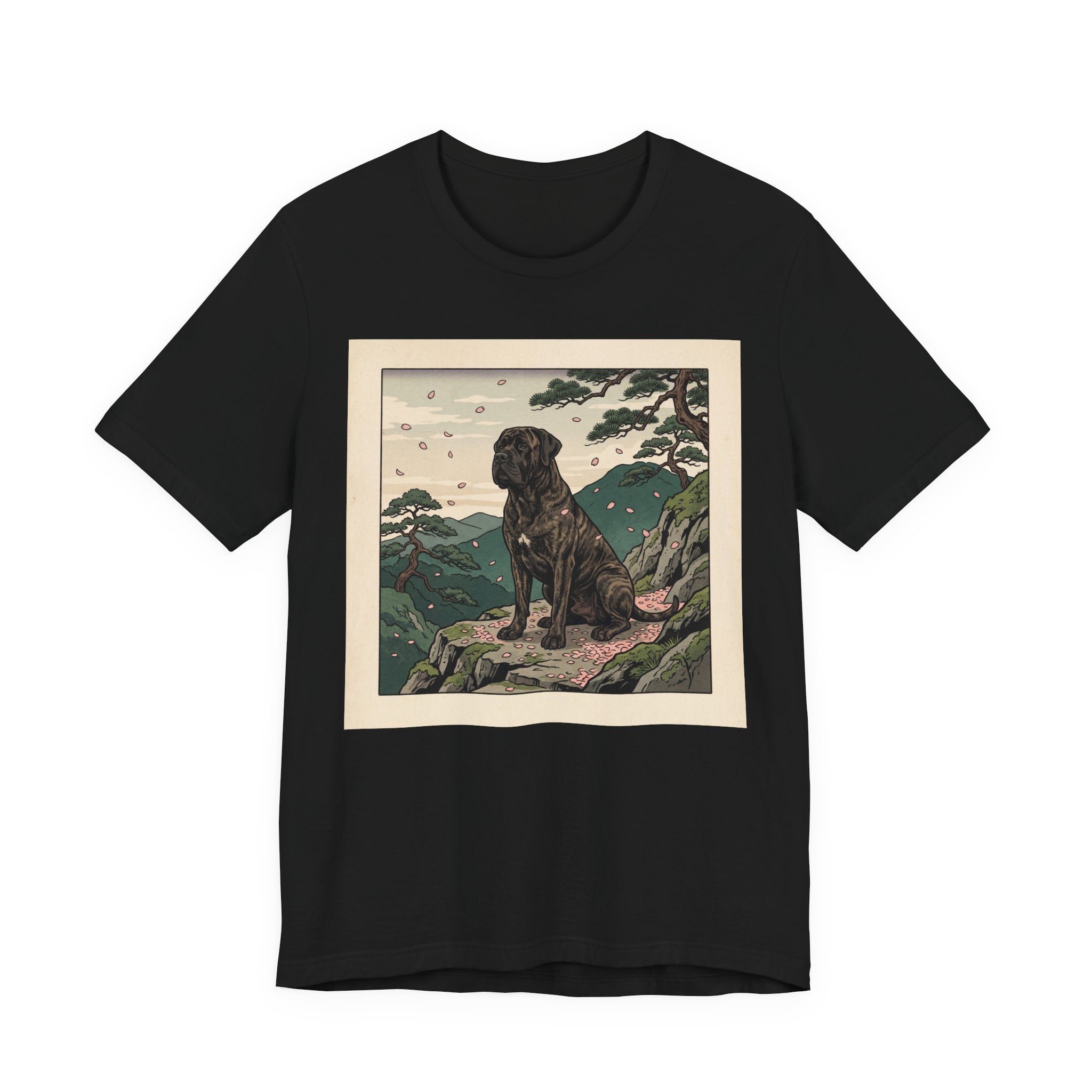 Hiroshige Style Cane Corso T-Shirt — Cherry Blossom Mountain Art Print