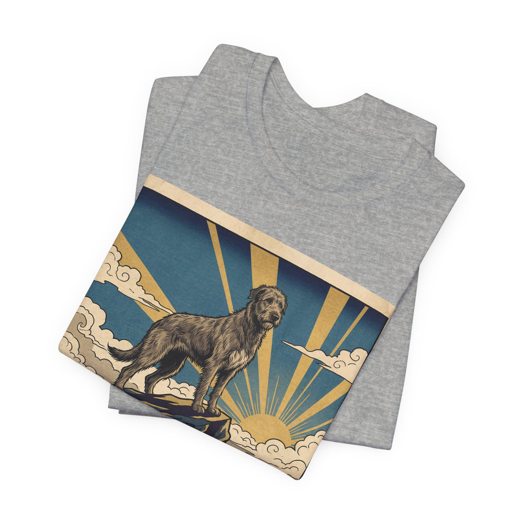 Woodblock Print Irish Wolfhound T-Shirt — Golden Sunburst Summit Art Print