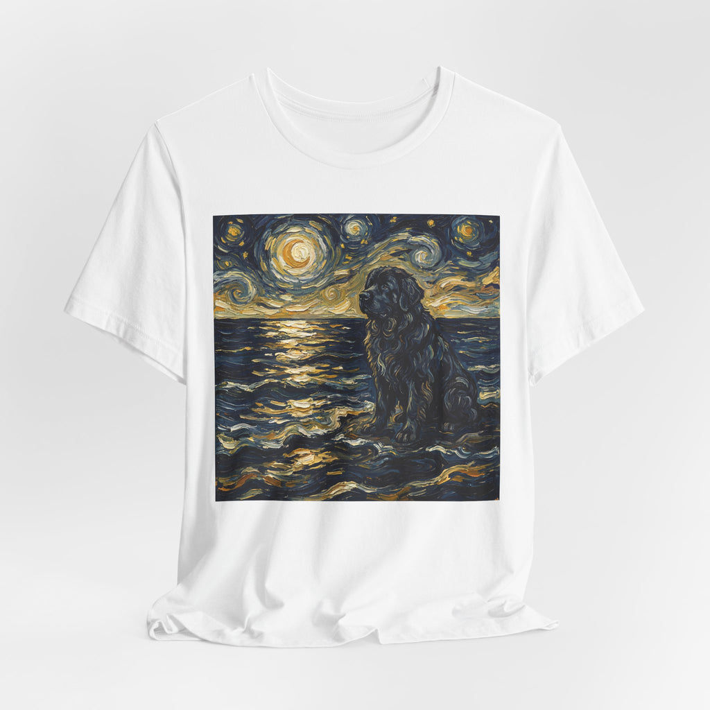 Van Gogh Style Newfoundland T-Shirt — Moonlit Ocean Waves Art Print