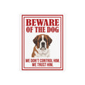 Beware of Saint Bernard Metal Sign – Red Border Portrait Aluminum Wall Sign – side view