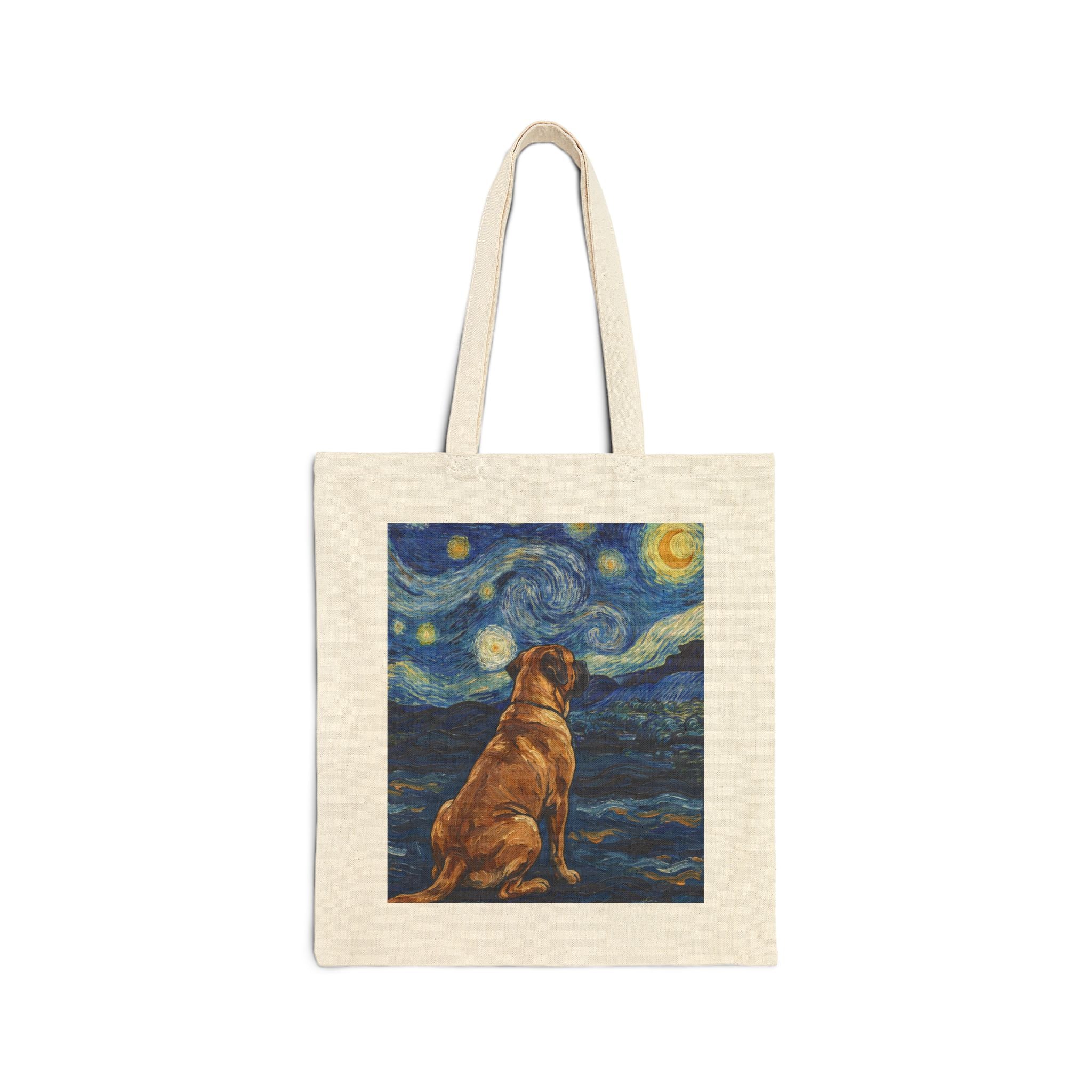 Van Gogh Mastiff Tote Bag – Starry Night Swirl Art Print – side view