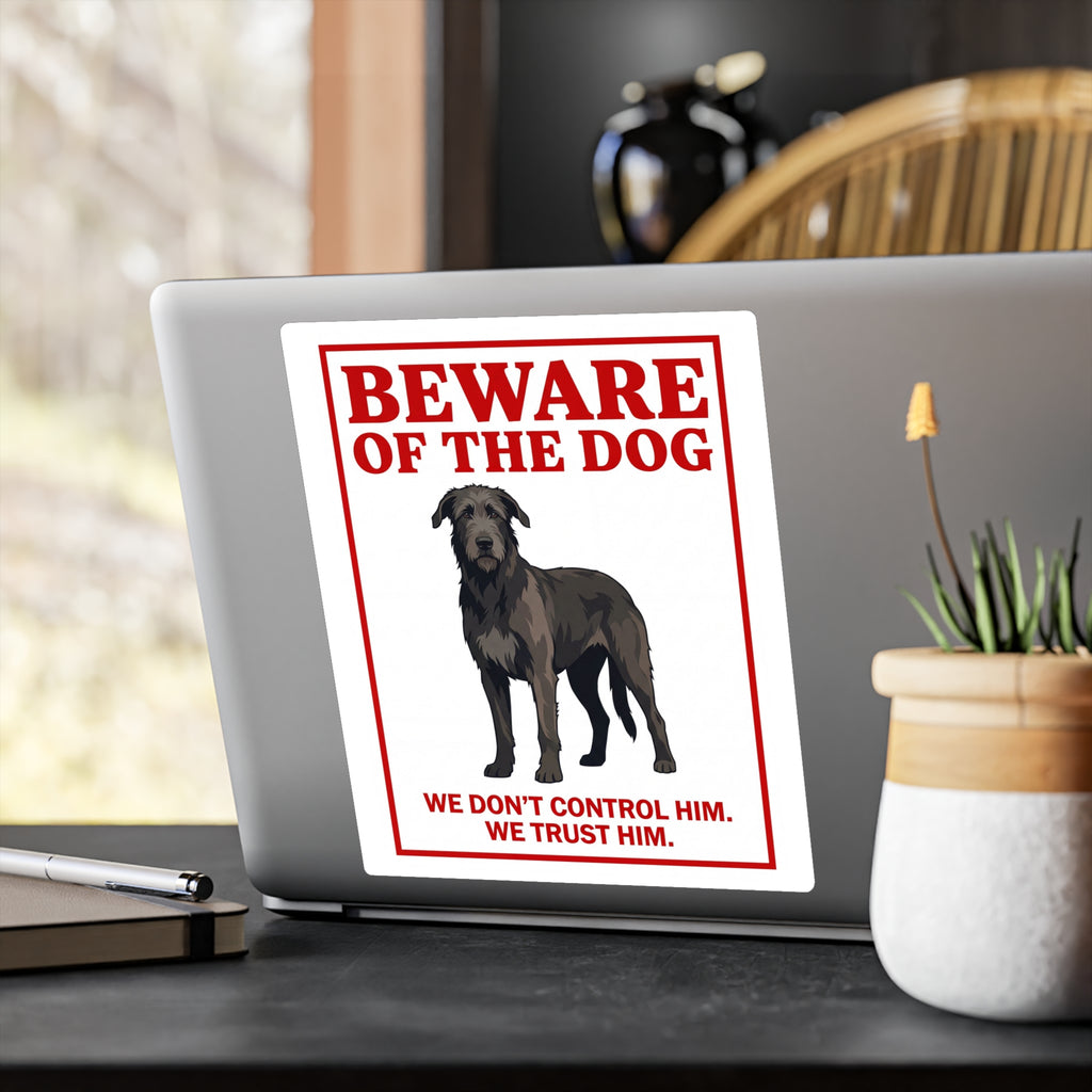 Beware of Irish Wolfhound Sign – Red Block Letter Outdoor Vinyl Decal – alternate view