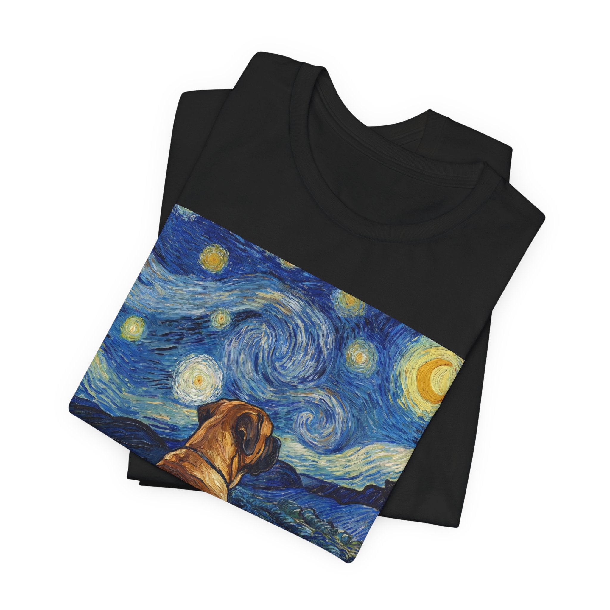 Van Gogh Style Mastiff T-Shirt — Starry Night Gaze Art Print
