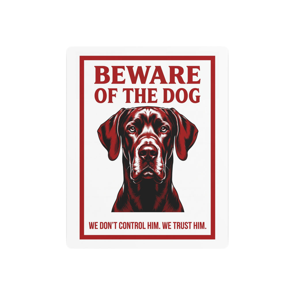 Beware of Great Dane Metal Sign – Red Black Portrait Aluminum Wall Sign – side view