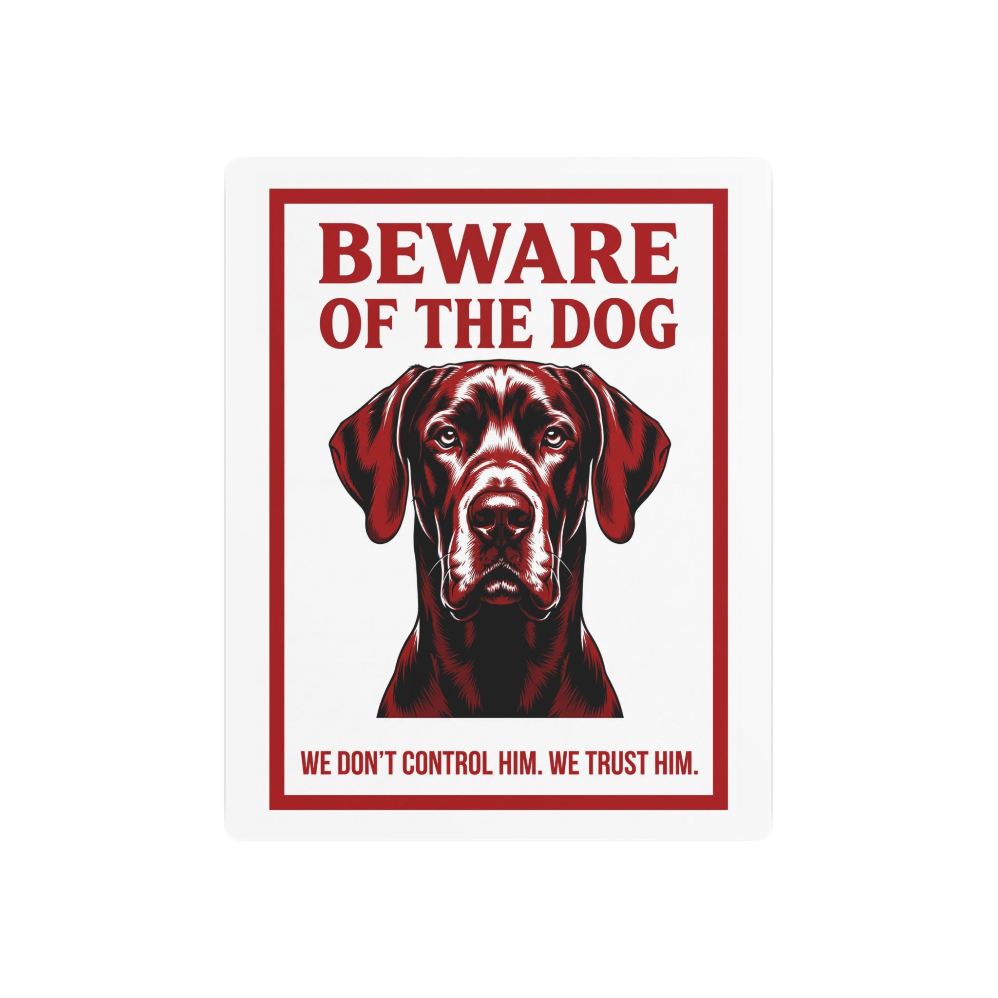 Beware of Great Dane Metal Sign – Red Black Portrait Aluminum Wall Sign – side view