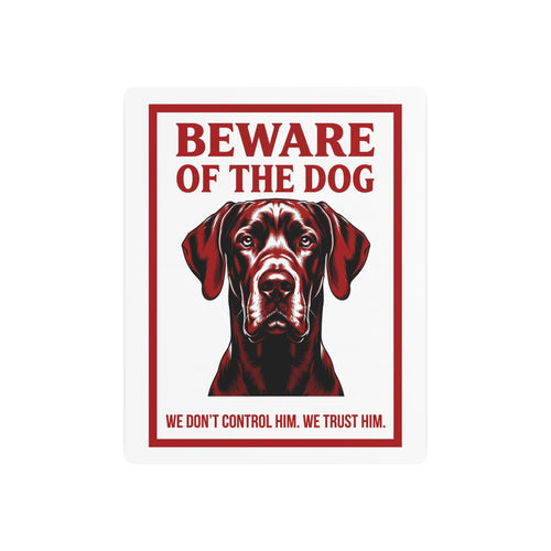 Beware of Great Dane Metal Sign – Red Black Portrait Aluminum Wall Sign – side view