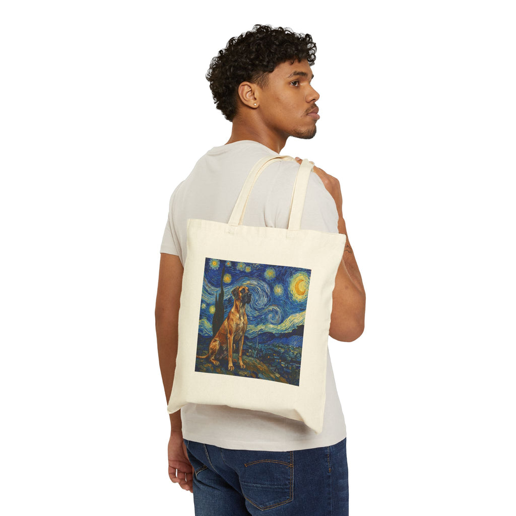 Van Gogh Great Dane Tote Bag – Starry Night Swirl Art Print – lifestyle view