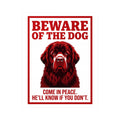 Beware of Newfoundland Sign – Red & Dark Portrait Outdoor Vinyl Decal – side view