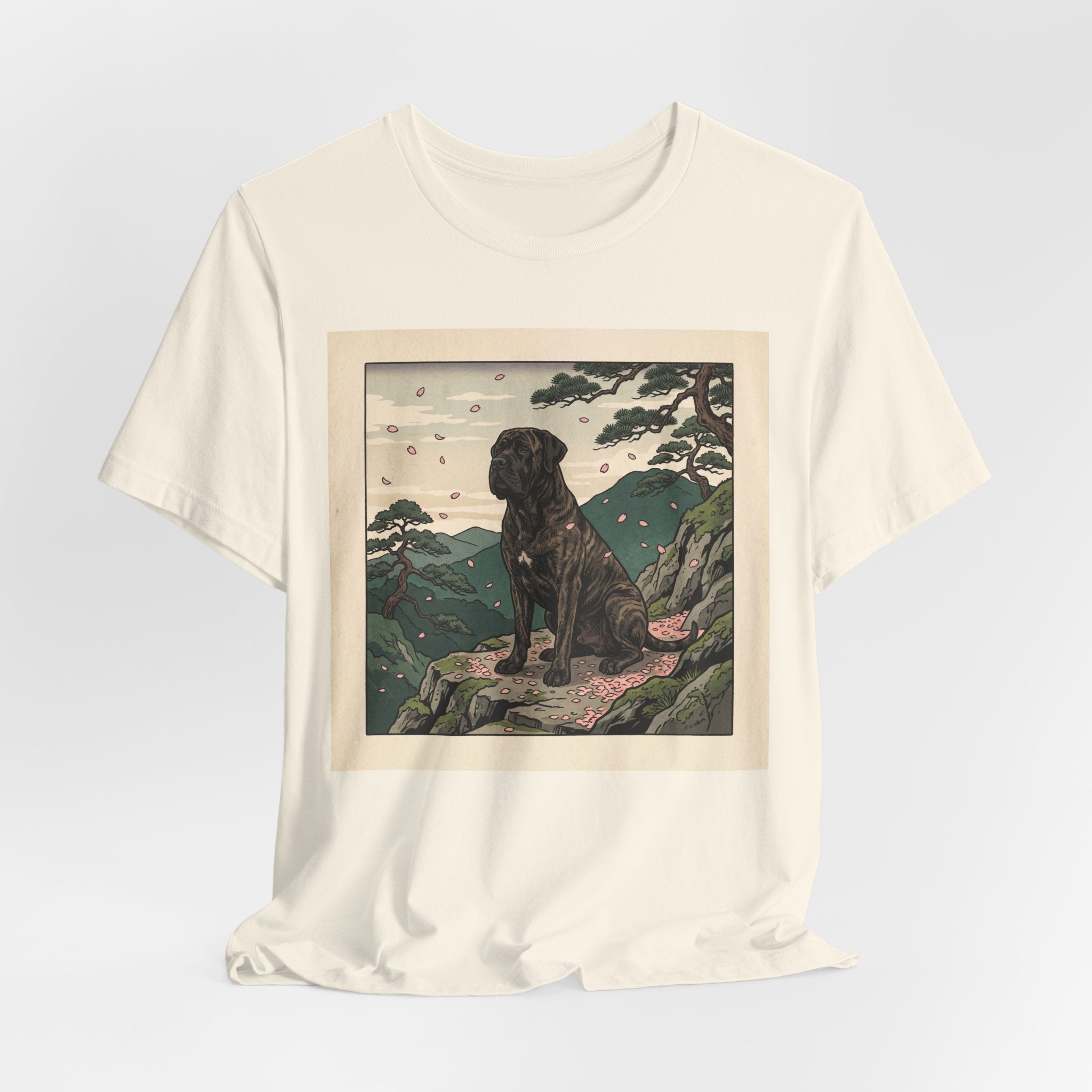 Hiroshige Style Cane Corso T-Shirt — Cherry Blossom Mountain Art Print