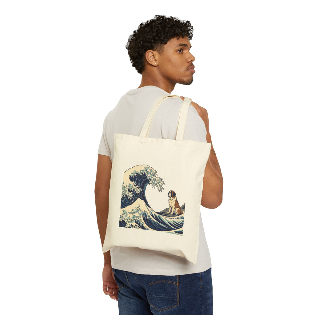 Hokusai Saint Bernard Tote Bag – Great Wave Art Print – lifestyle view