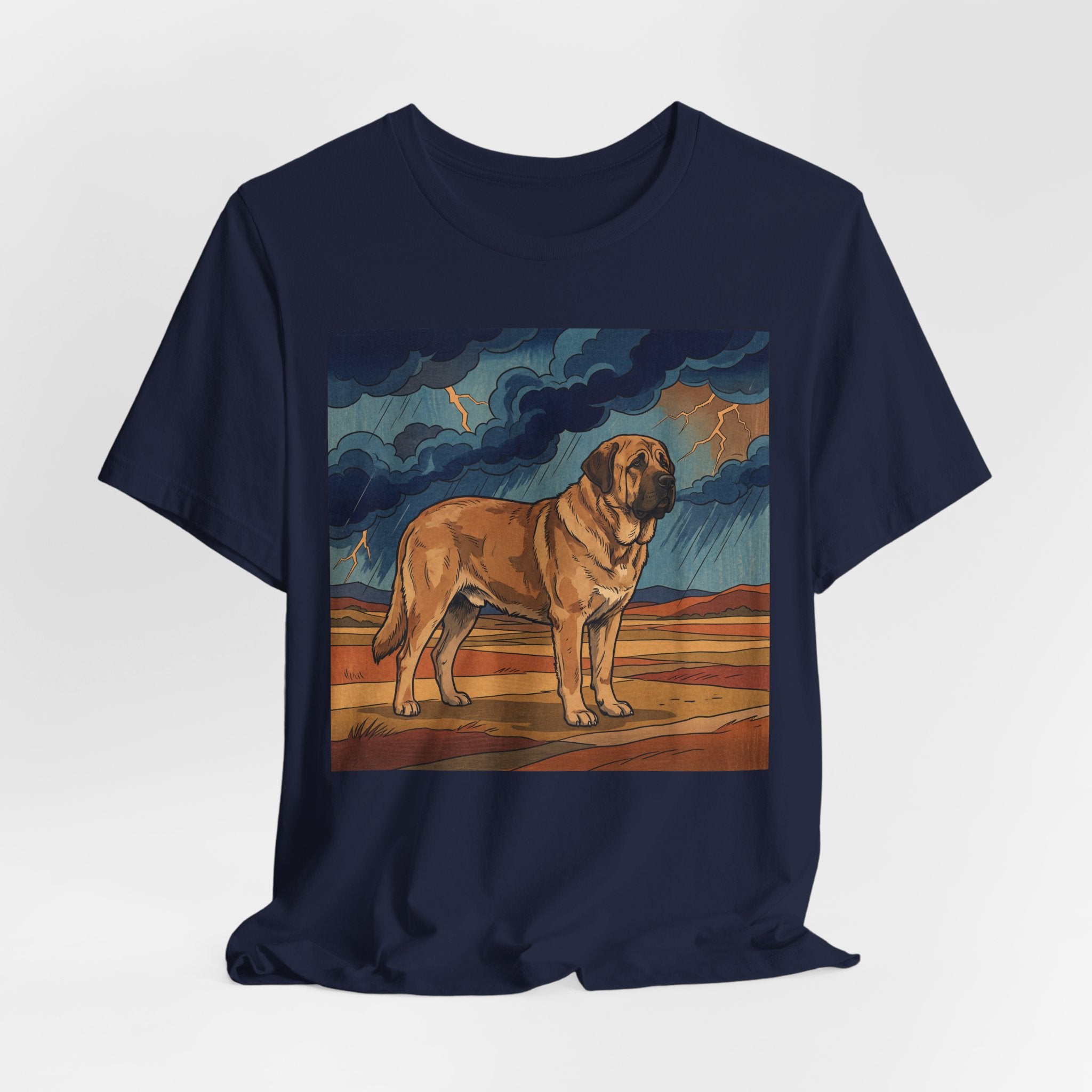 Woodblock Print Spanish Mastiff T-Shirt — Desert Storm Lightning Art Print