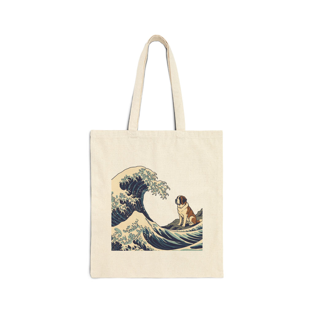 Hokusai Saint Bernard Tote Bag – Great Wave Art Print – side view