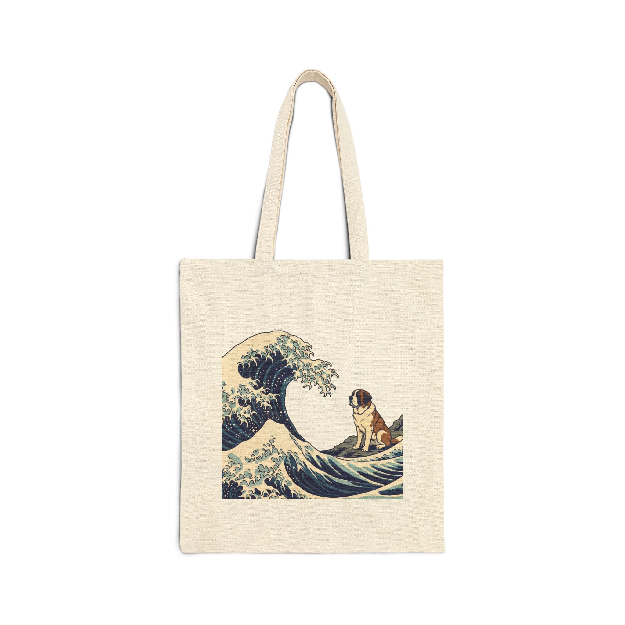 Hokusai Saint Bernard Tote Bag – Great Wave Art Print – side view