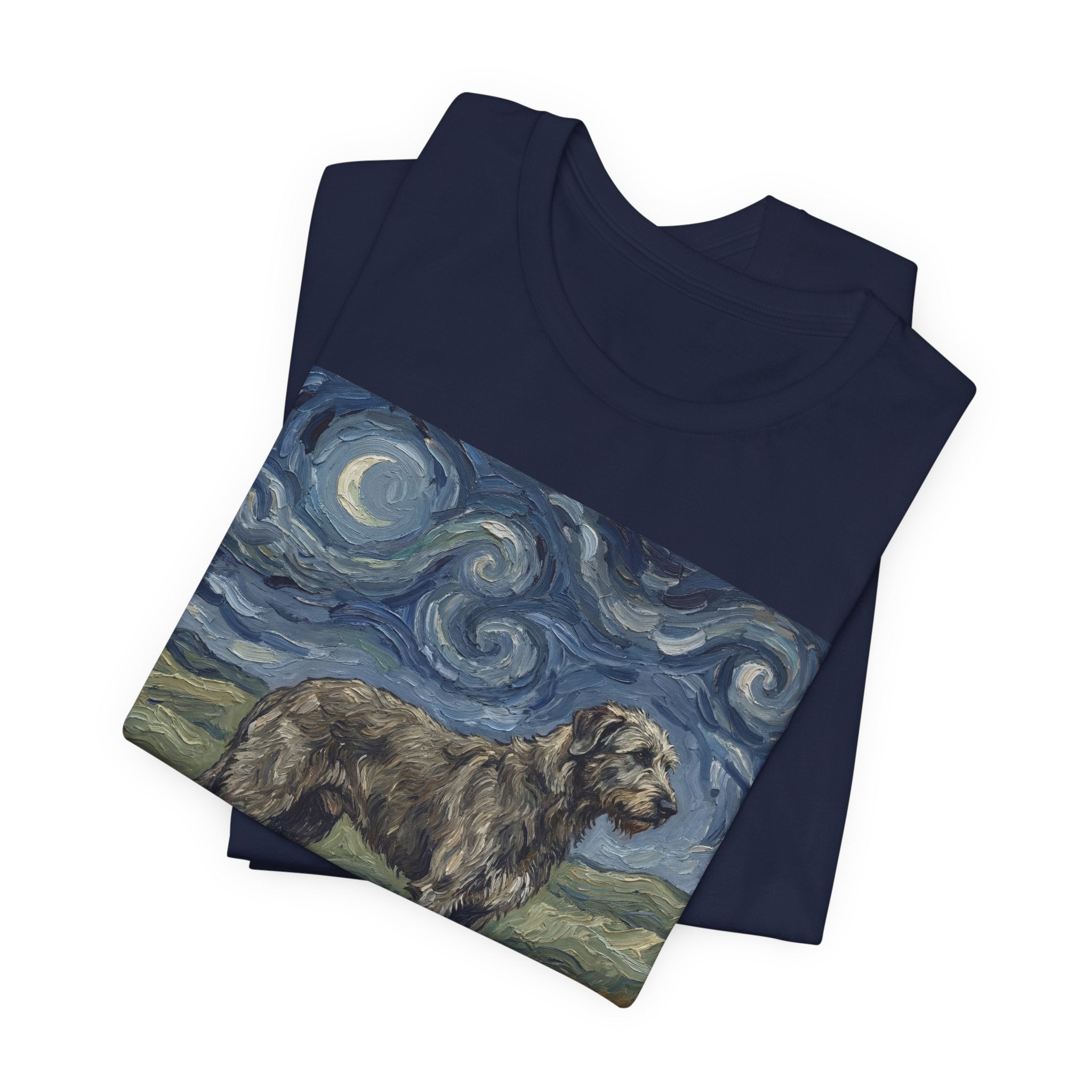 Van Gogh Style Irish Wolfhound T-Shirt — Swirling Moonlit Sky Art Print