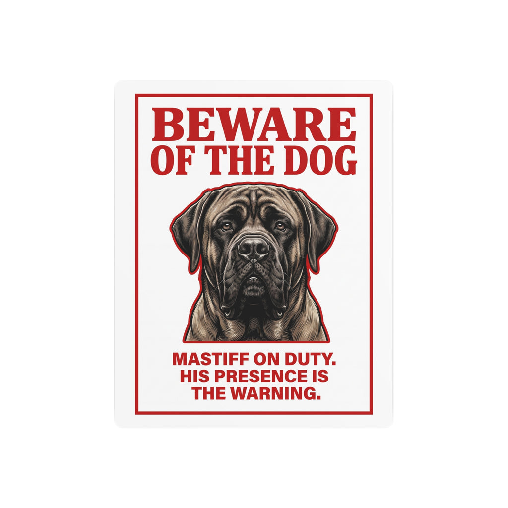 Beware of Mastiff Metal Sign – Fawn Portrait Aluminum Wall Sign – side view