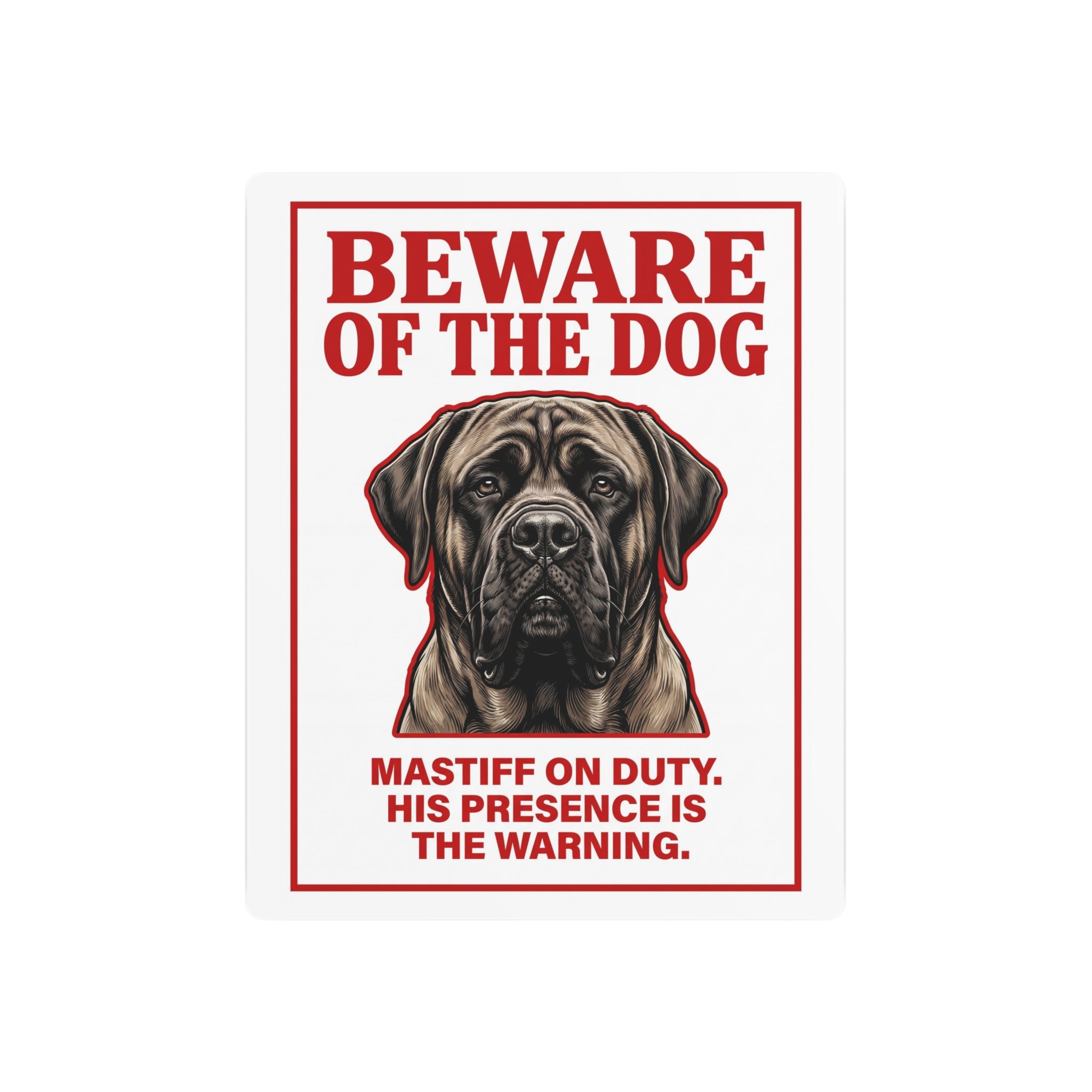 Beware of Mastiff Metal Sign – Fawn Portrait Aluminum Wall Sign – side view