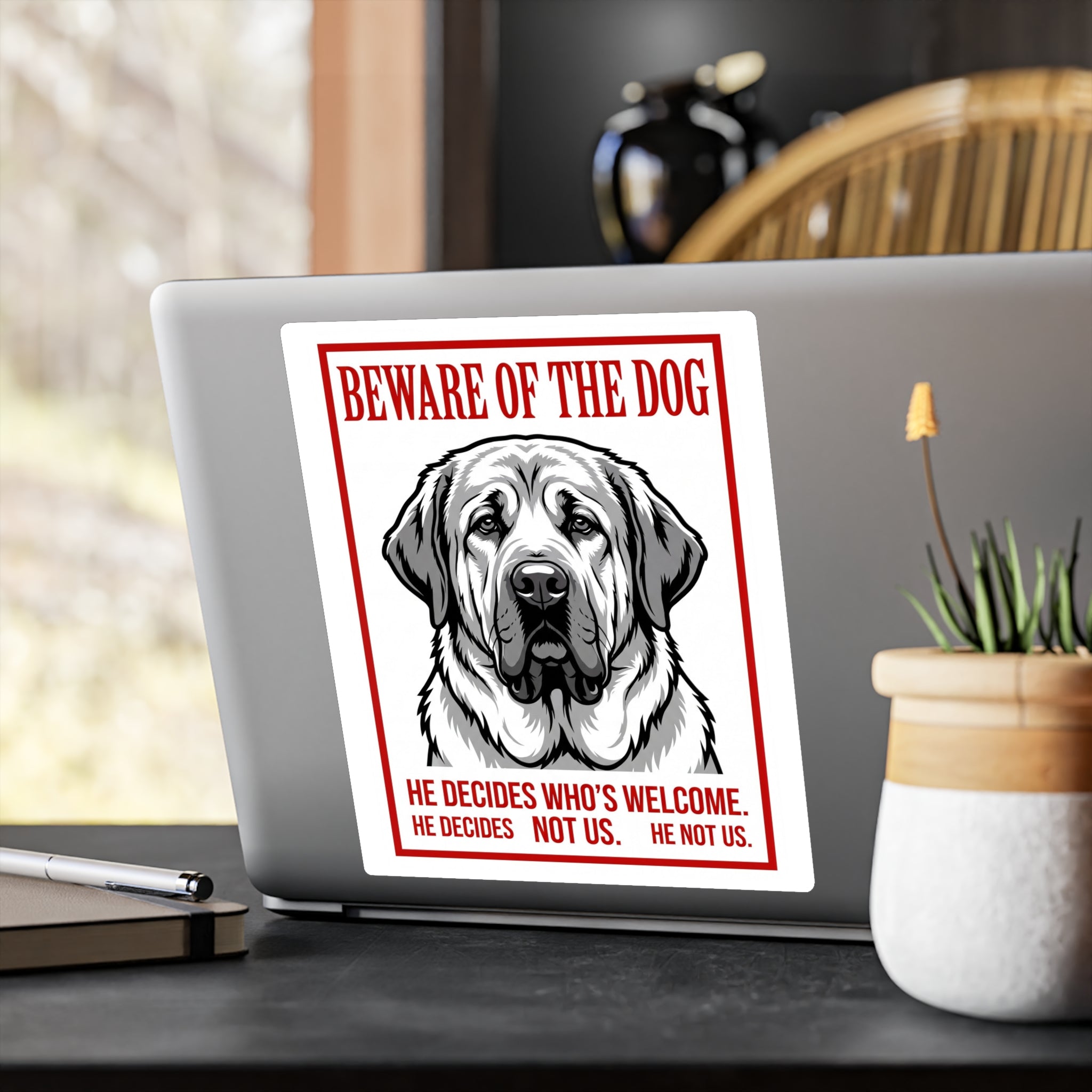 Beware of Spanish Mastiff Sign – Bold Red Warning Outdoor Vinyl Decal – alternate view