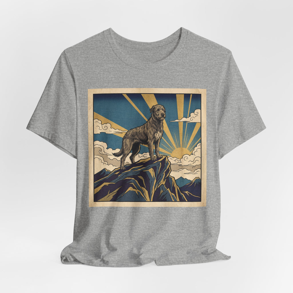 Woodblock Print Irish Wolfhound T-Shirt — Golden Sunburst Summit Art Print