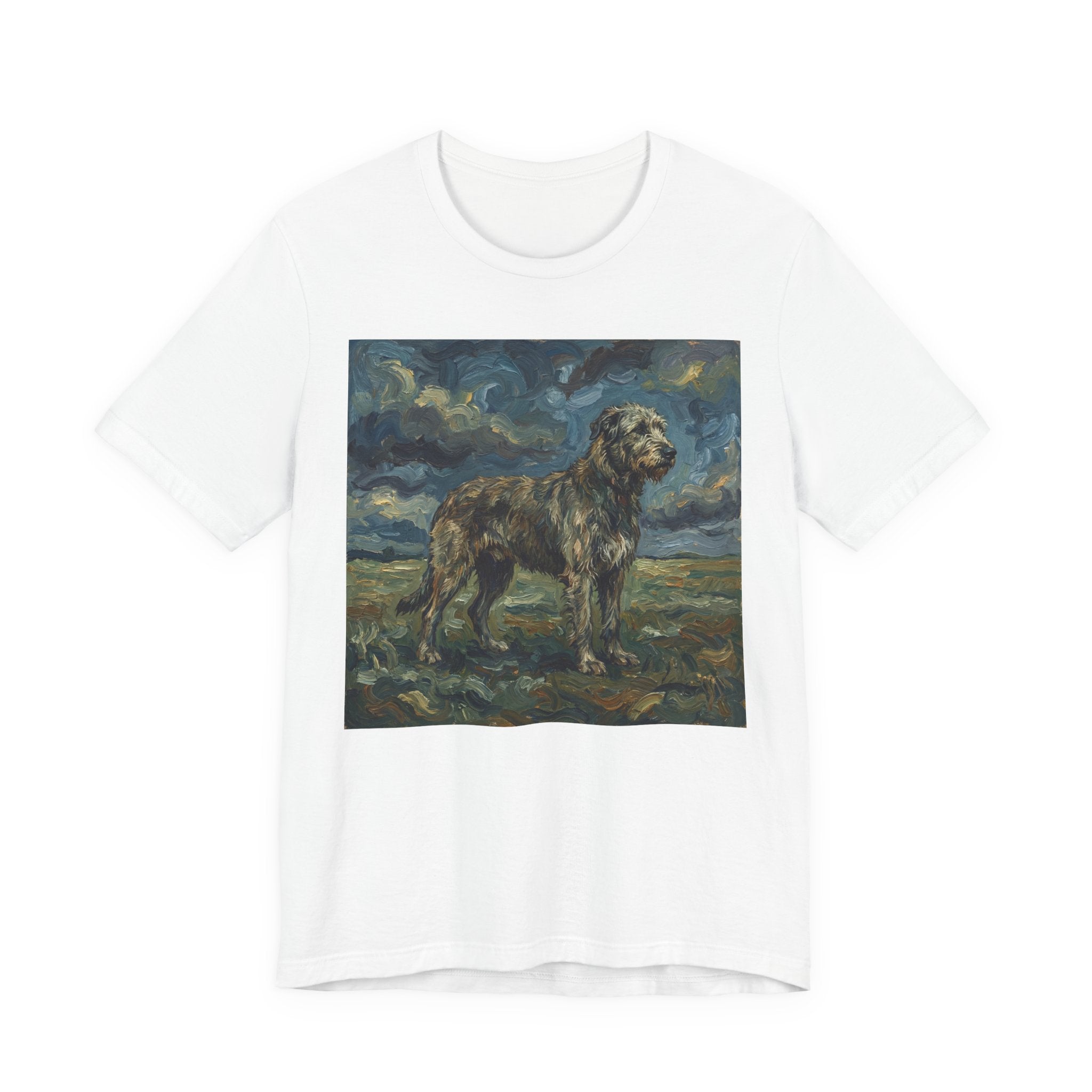 Van Gogh Style Irish Wolfhound T-Shirt — Stormy Moorland Art Print