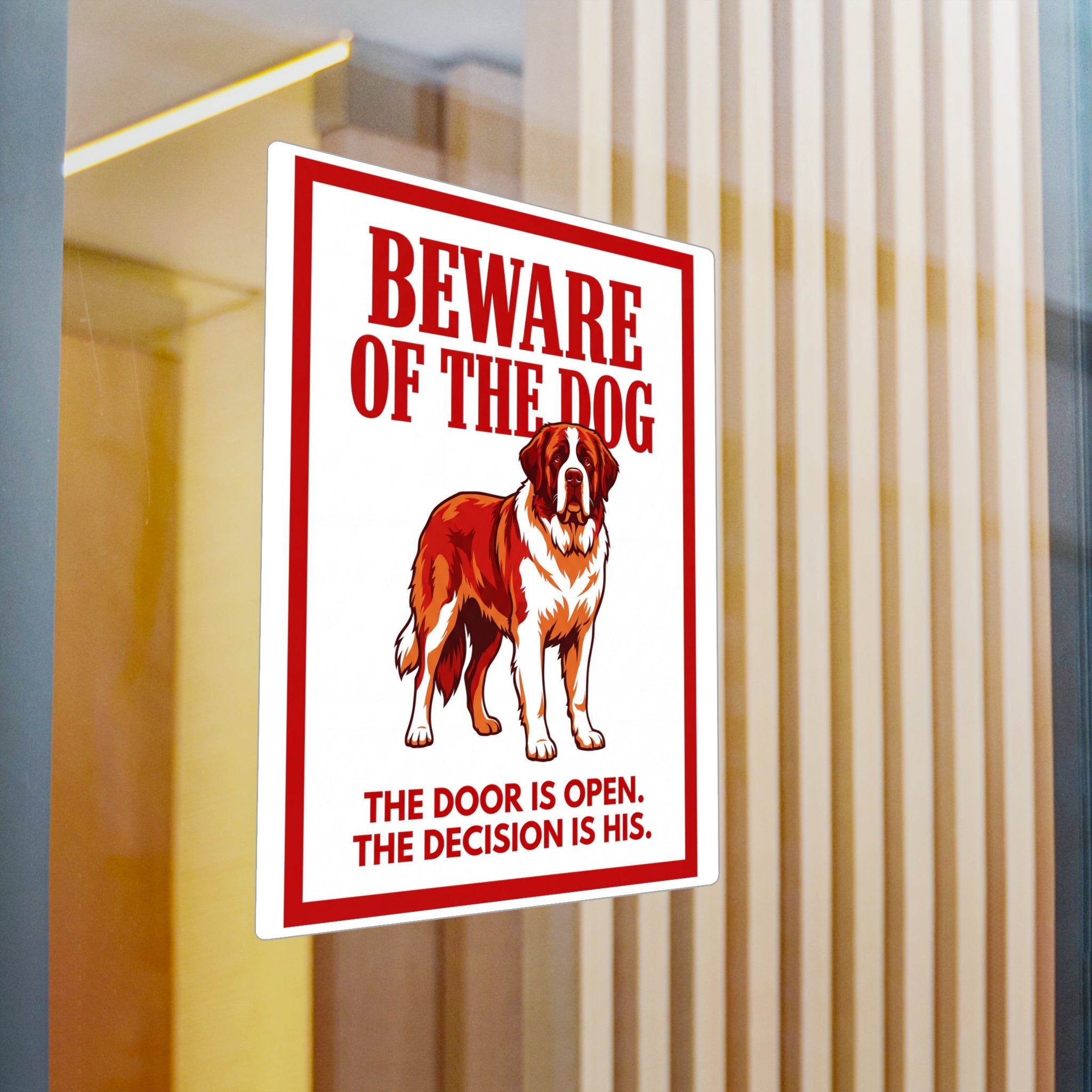 Beware of Saint Bernard Sign – Bold Red Warning Outdoor Vinyl Decal – detail view