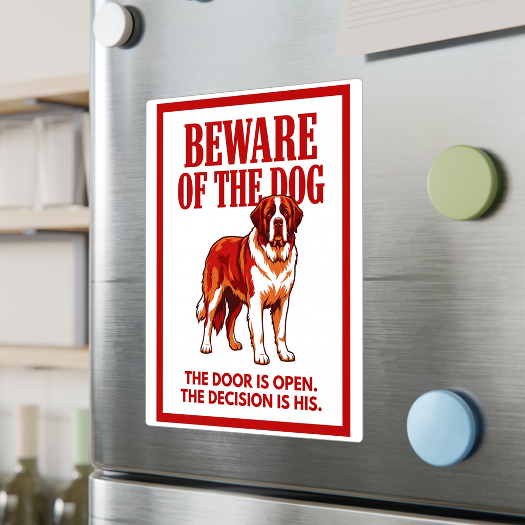 Beware of Saint Bernard Sign – Bold Red Warning Outdoor Vinyl Decal – lifestyle view