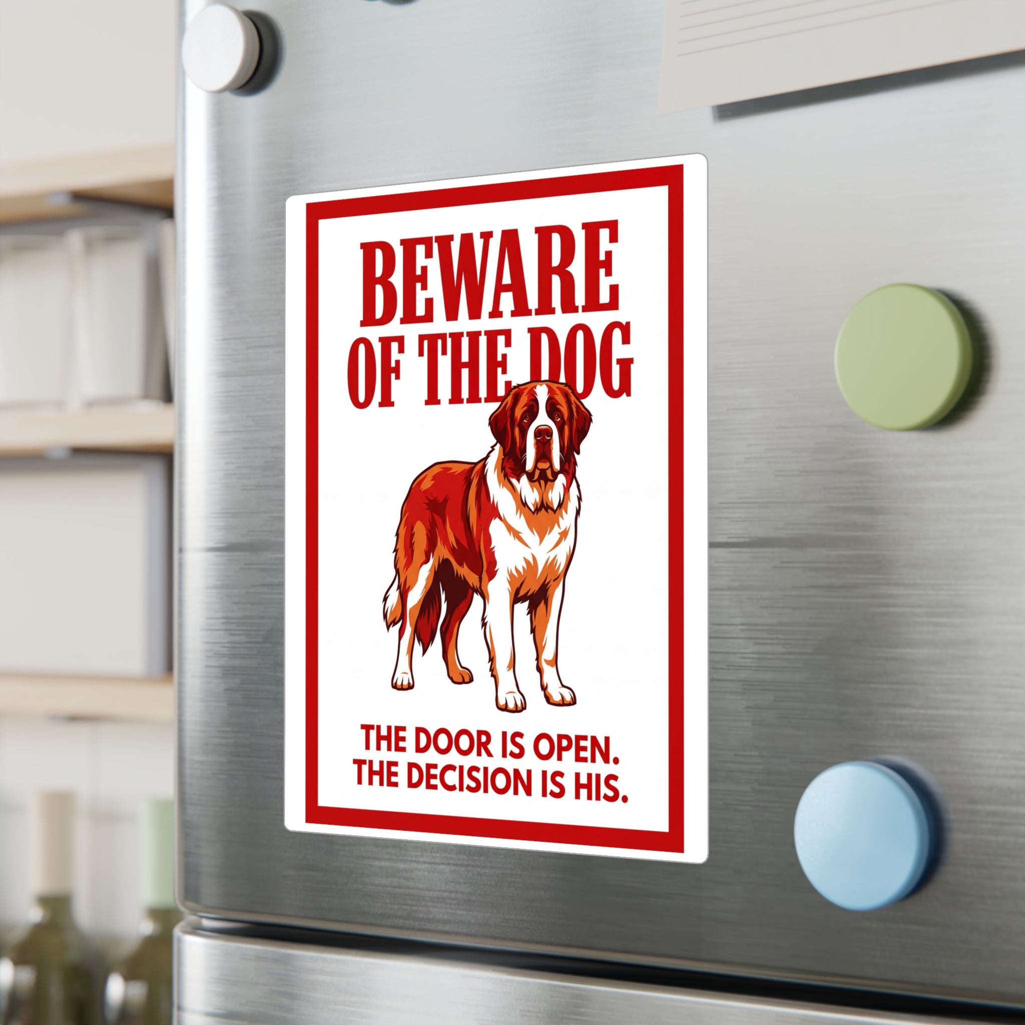 Beware of Saint Bernard Sign – Bold Red Warning Outdoor Vinyl Decal – lifestyle view