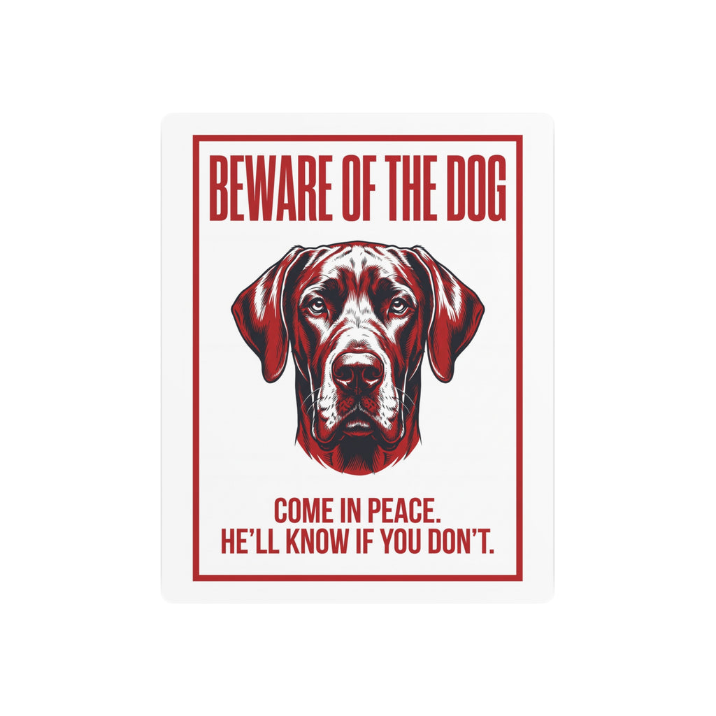 Beware of Great Dane Metal Sign – Red Portrait Aluminum Wall Sign – side view