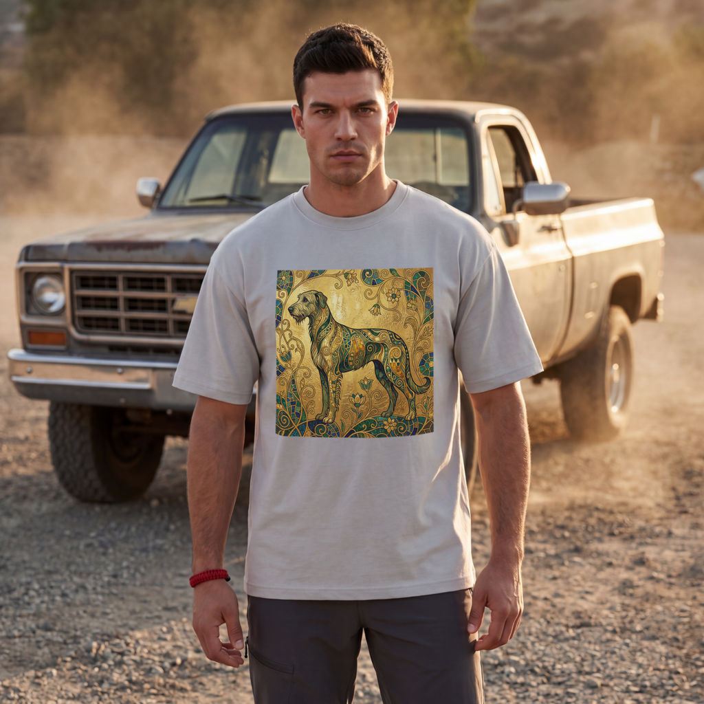 Klimt Style Irish Wolfhound T-Shirt — Gold Mosaic Ornamental Art Print