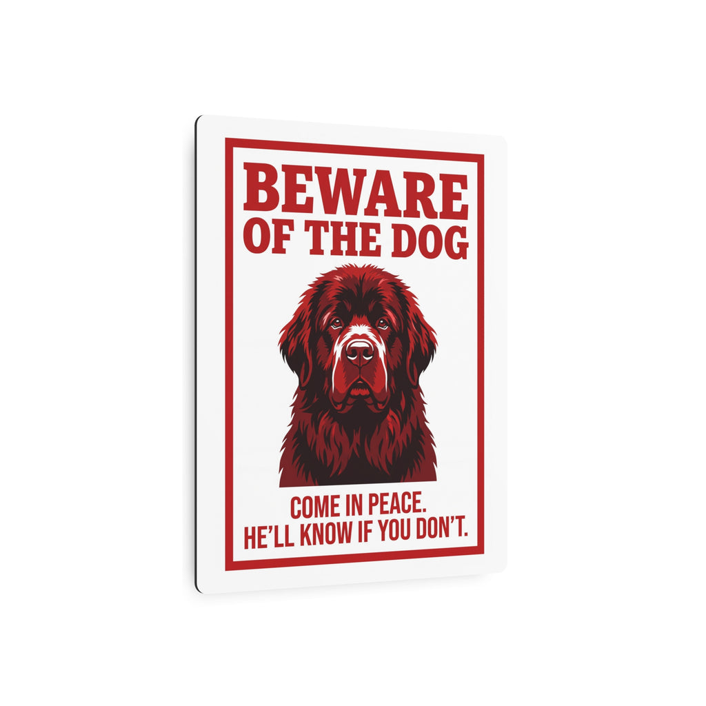 Beware of Newfoundland Metal Sign – Red Portrait Aluminum Wall Sign – lifestyle view