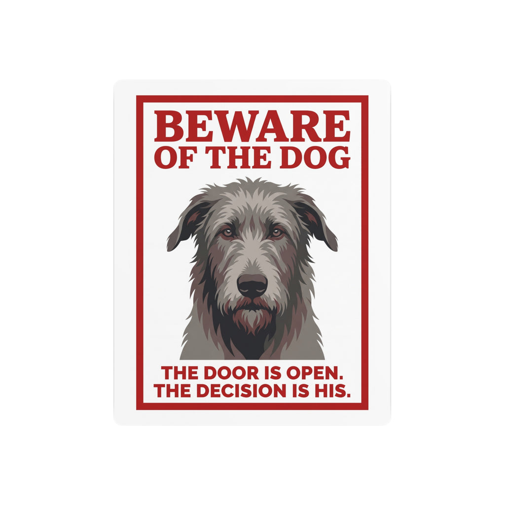 Beware of Irish Wolfhound Metal Sign – Grey Wiry Portrait Aluminum Wall Sign – side view