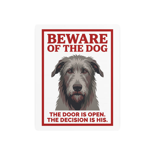 Beware of Irish Wolfhound Metal Sign – Grey Wiry Portrait Aluminum Wall Sign – side view