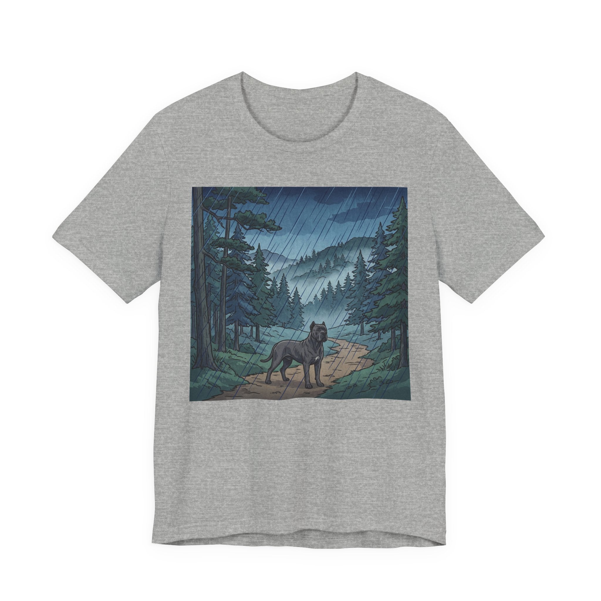 Woodblock Print Cane Corso T-Shirt — Rainy Forest Path Art Print