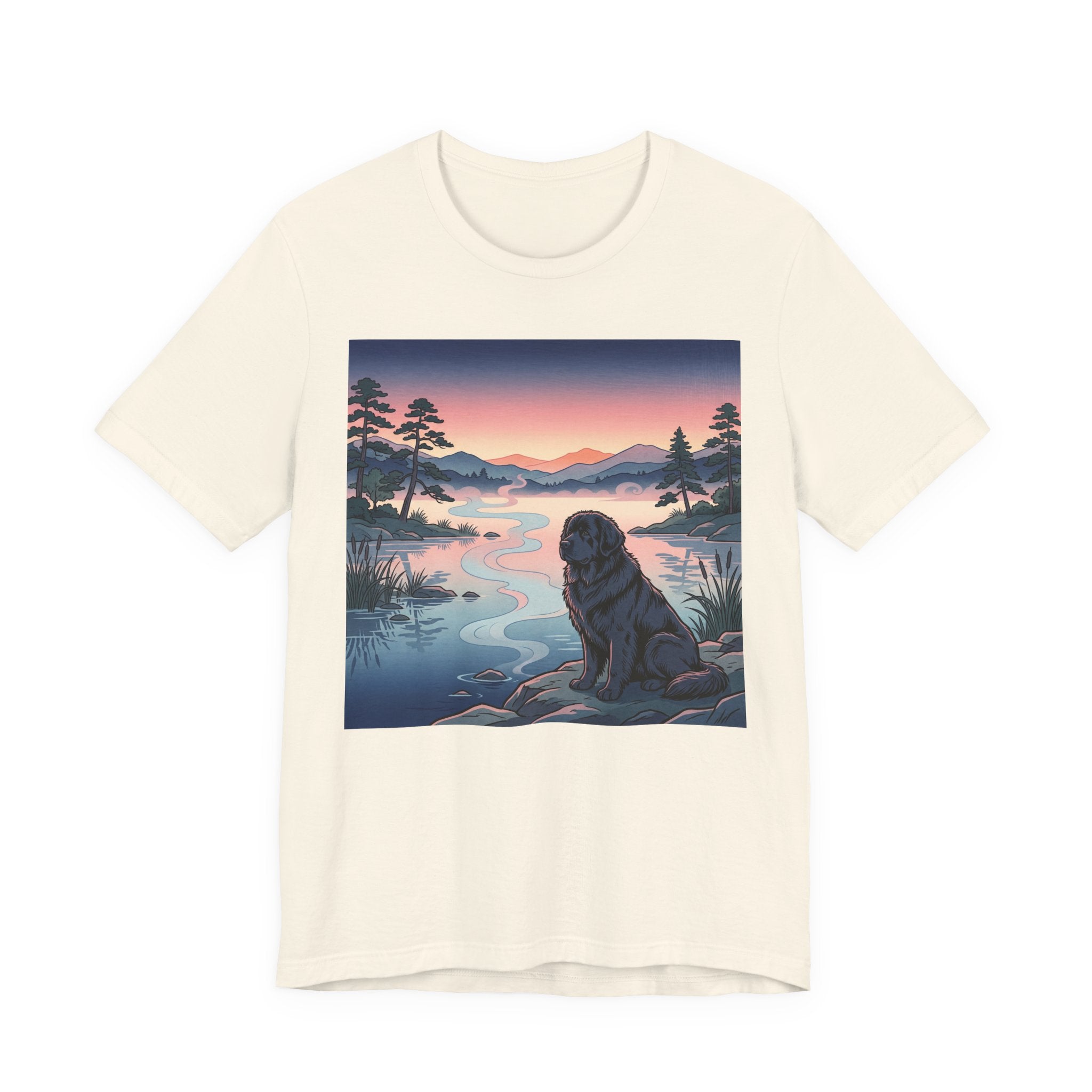 Hiroshige Style Newfoundland T-Shirt — Twilight Lake Mist Art Print