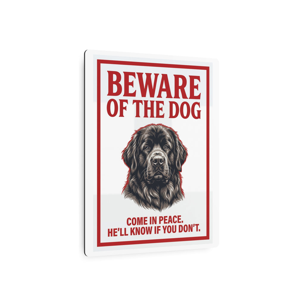Beware of Newfoundland Metal Sign – Black Portrait Aluminum Wall Sign – detail view