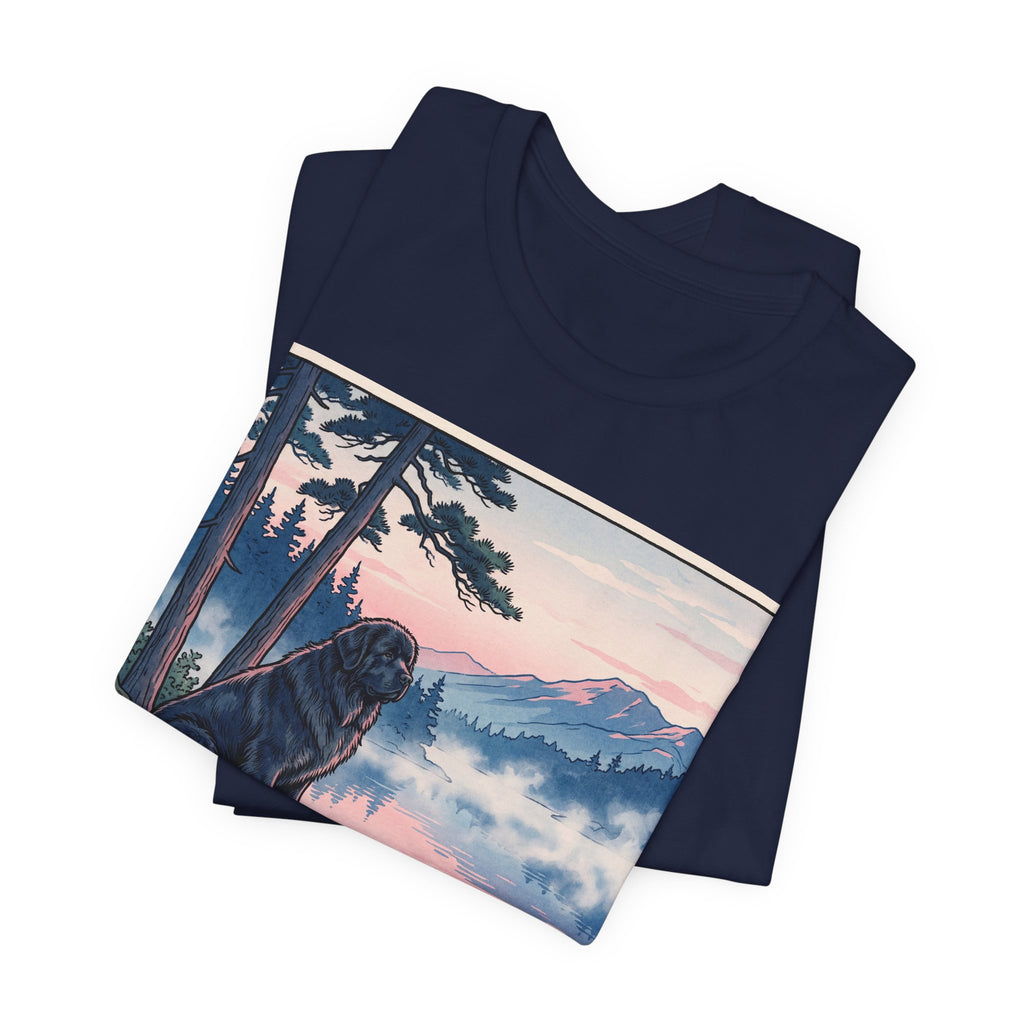 Hiroshige Style Newfoundland T-Shirt — Misty Lake Dawn Art Print