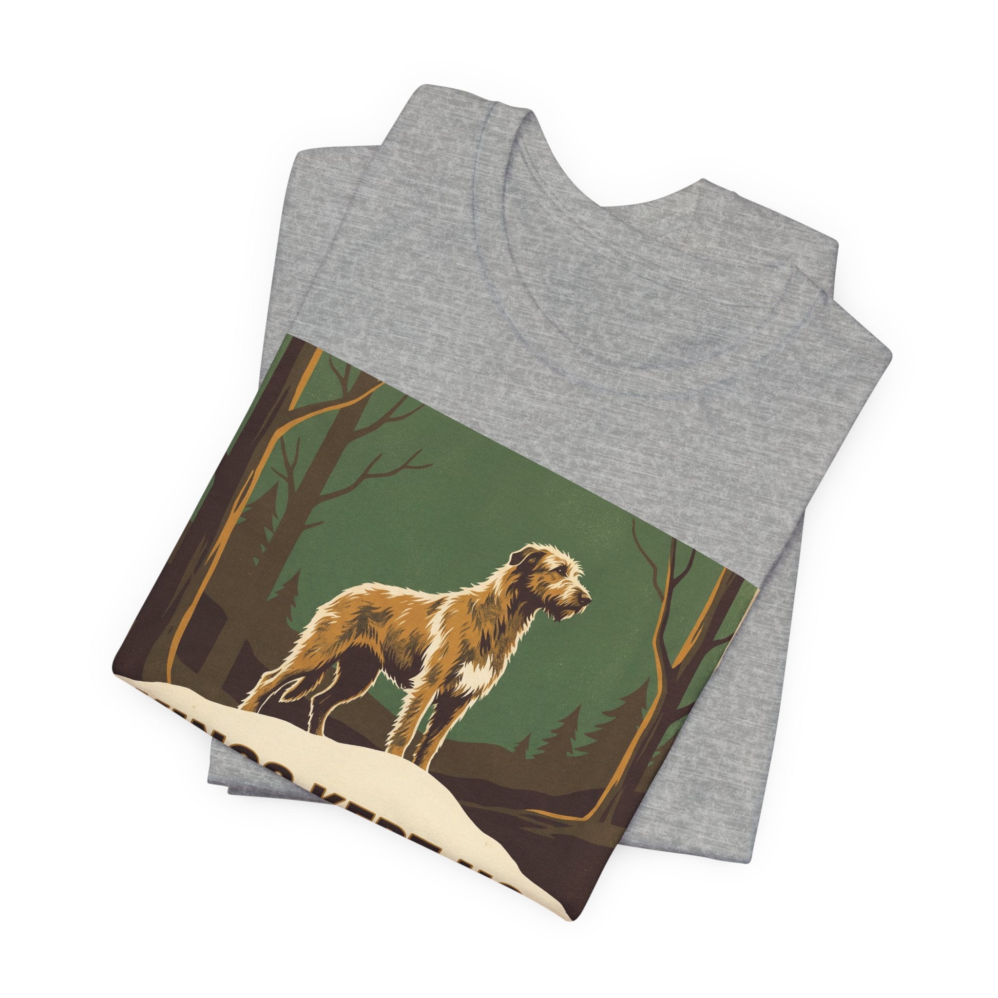 Camiseta Lebrel Irlandés Vintage Retro — Estilo Póster Verde Bosque